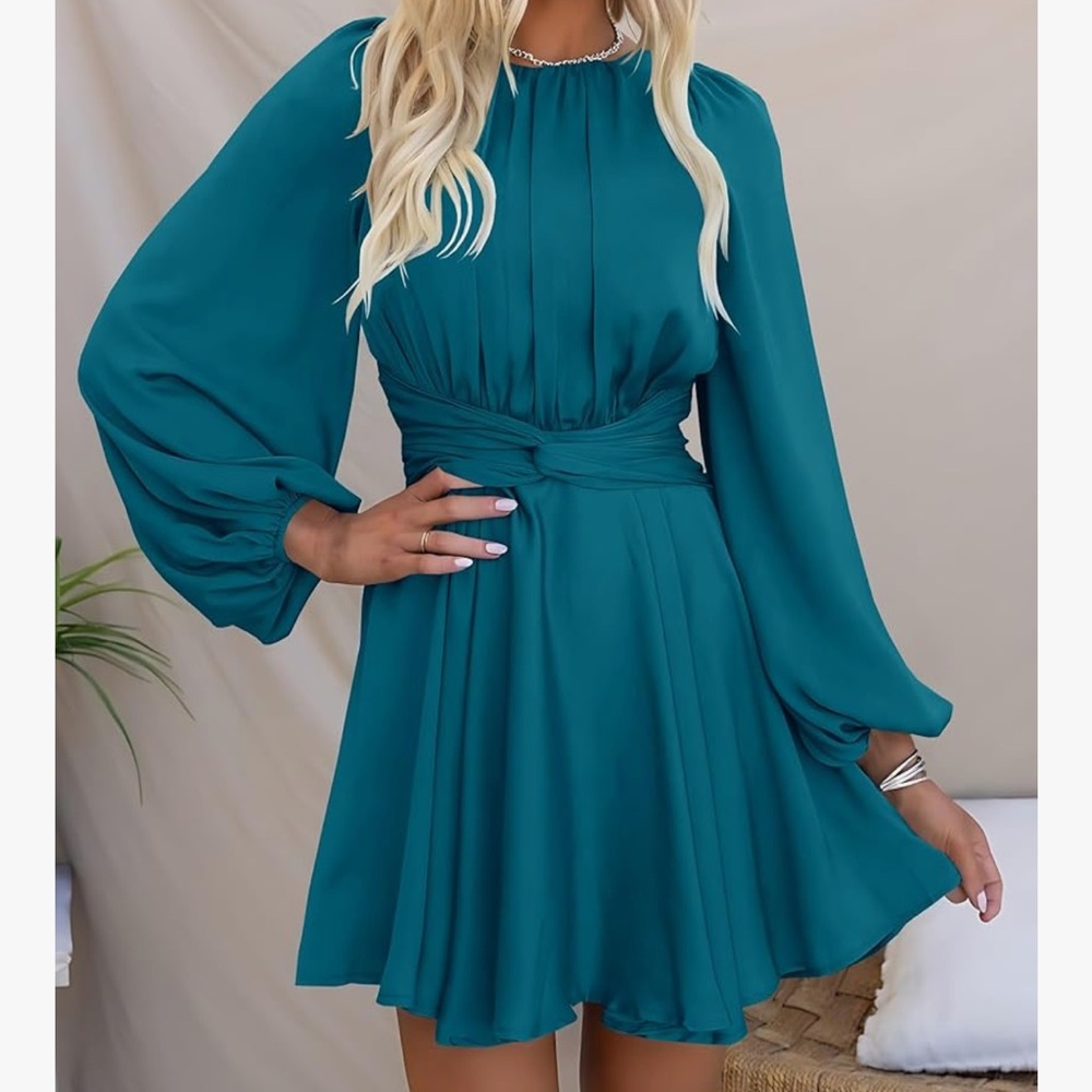 Chic Long Sleeve Teal Dress